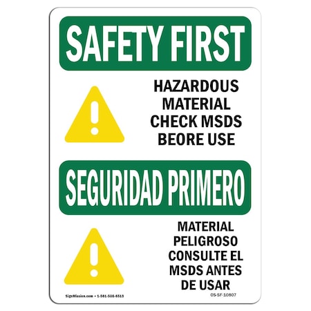 OSHA SAFETY FIRST, 18 Height, 24 Width, Aluminum